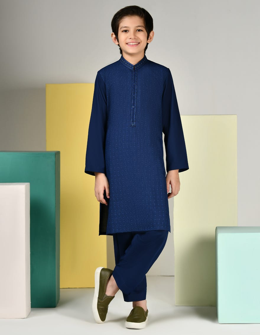 Blue Blended Kid's Kameez Shalwar | Jcks-S-39091