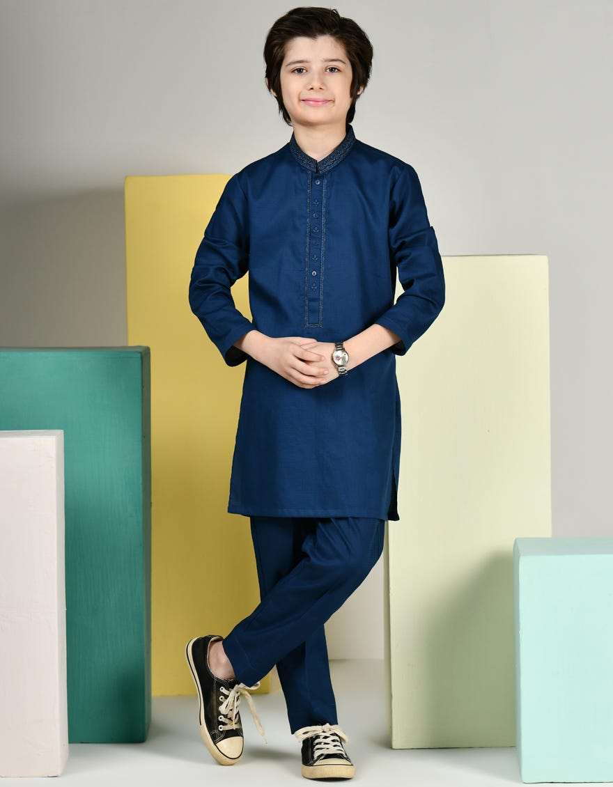 Blue Cotton Kurta Pajama | Jckp-S-39133