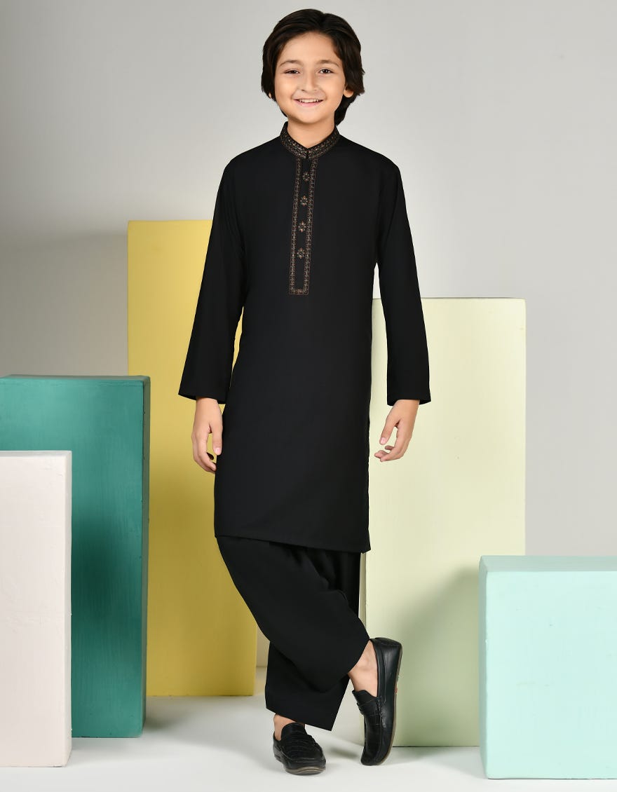 Black Polyester Kurta Pajama | Jckp-A-39135