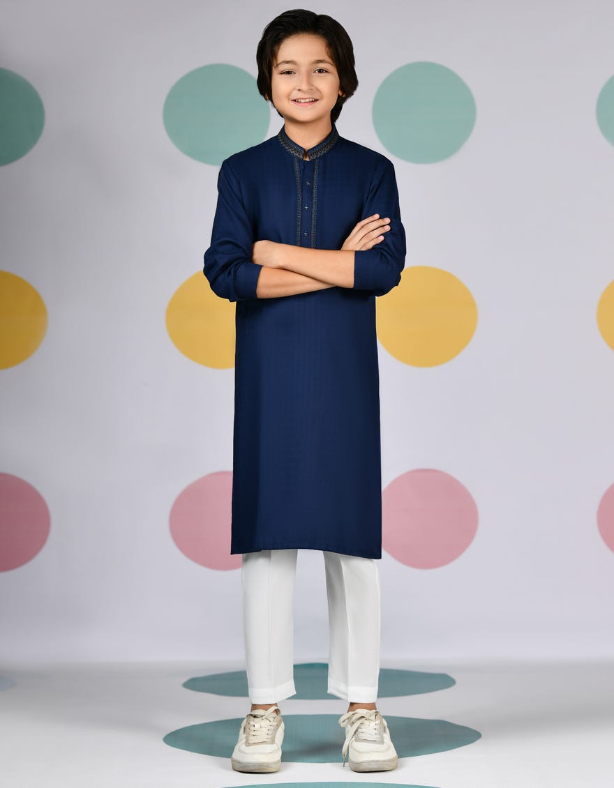 Blue Blended Kid's Kurta | Jck-A-39138
