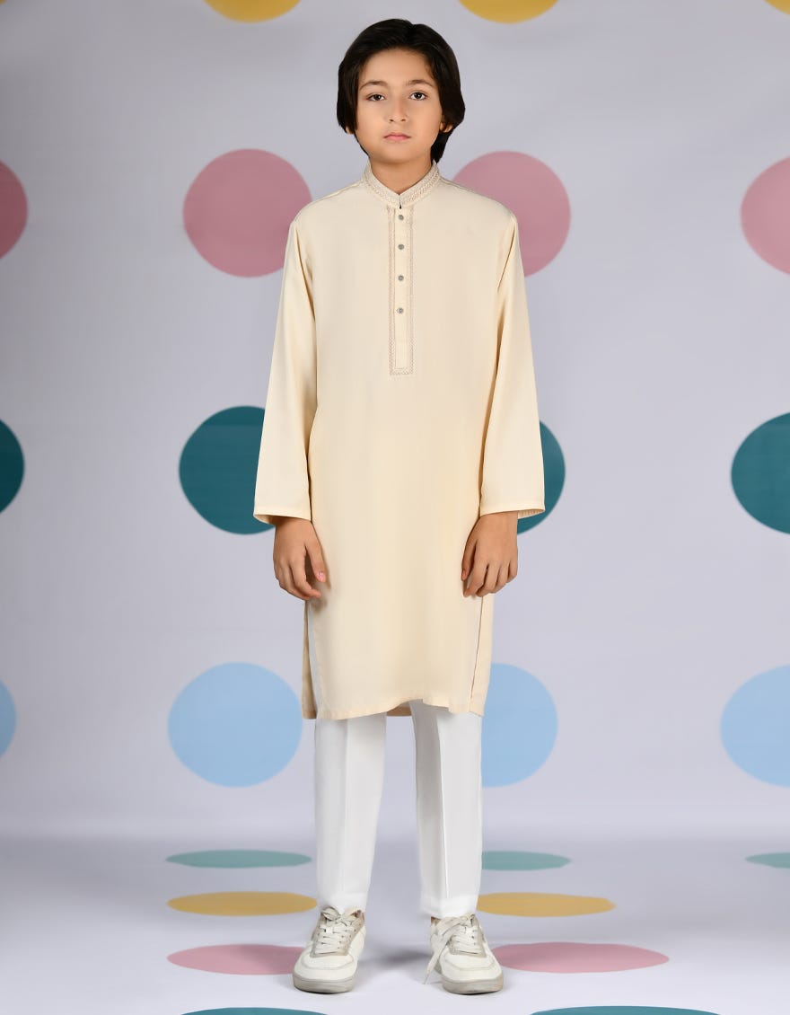 Light Peach Blended Kid's Kurta | Jck-S-39140