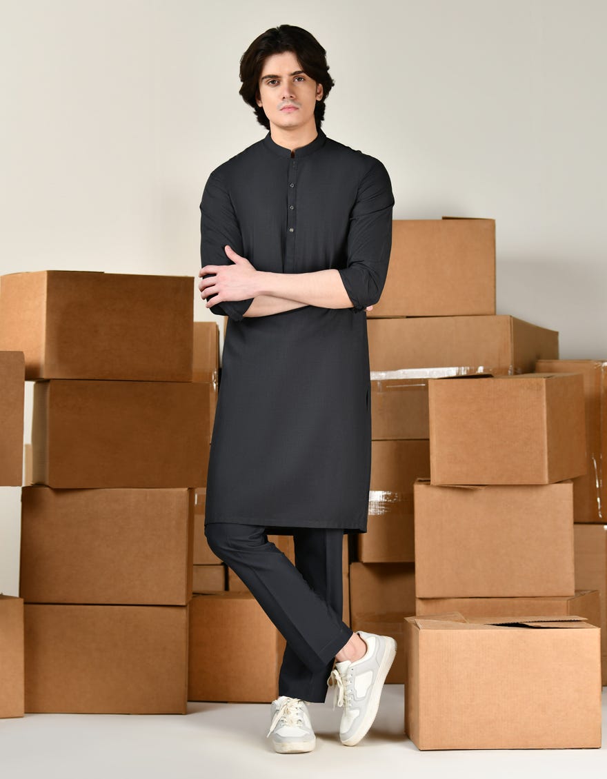 Grey Blended Kurta Pajama | Jtkp-A-39149