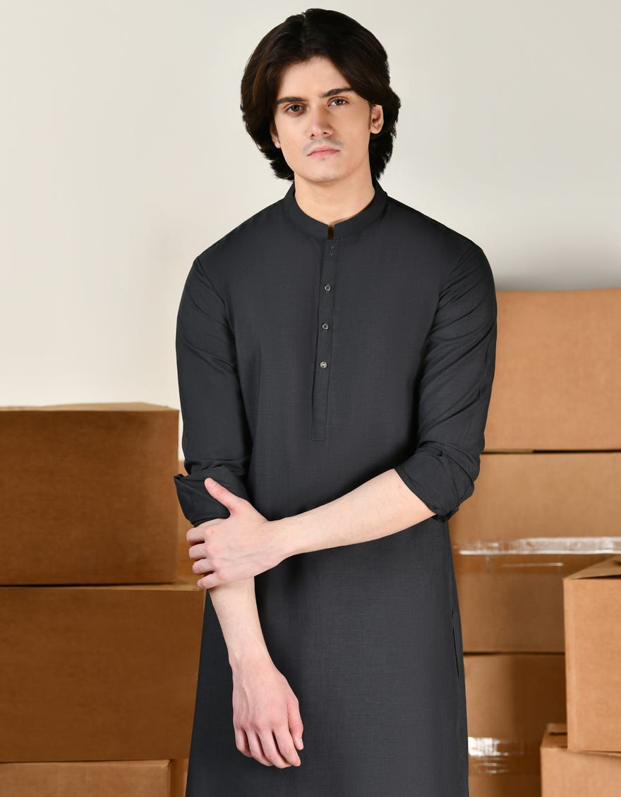 GREY BLENDED KURTA PAJAMA | JTKP-A-39149