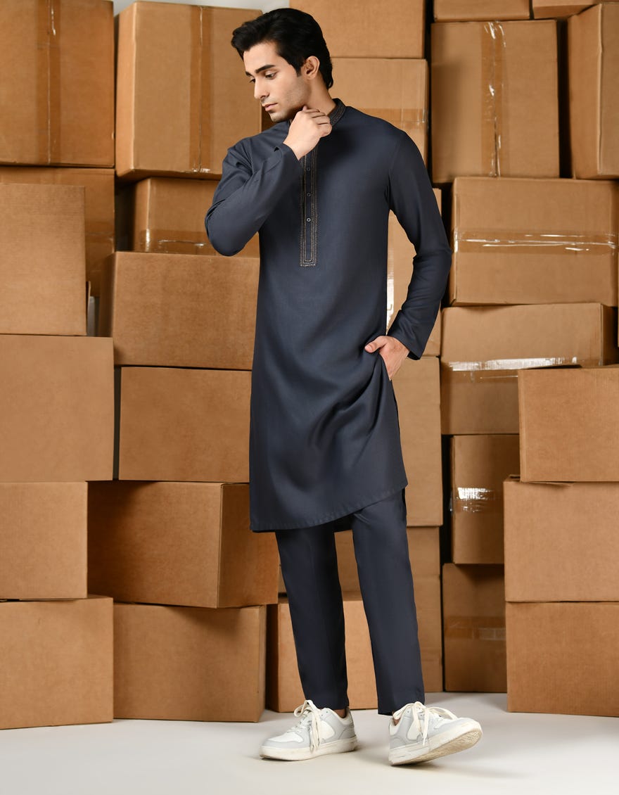 Charcoalgrey Blended Kurta Pajama | Jtkp-A-39154
