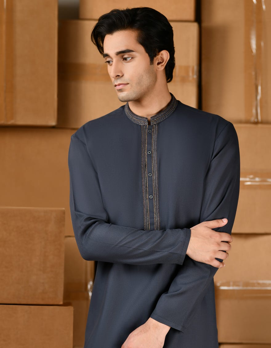 CHARCOALGREY BLENDED KURTA PAJAMA | JTKP-A-39154