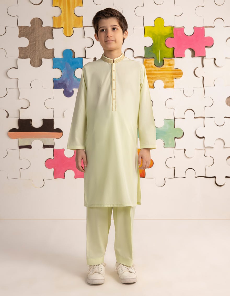 LIME GREEN BLENDED BOYS KAMEEZ SHALWAR | JCKS-A-39166