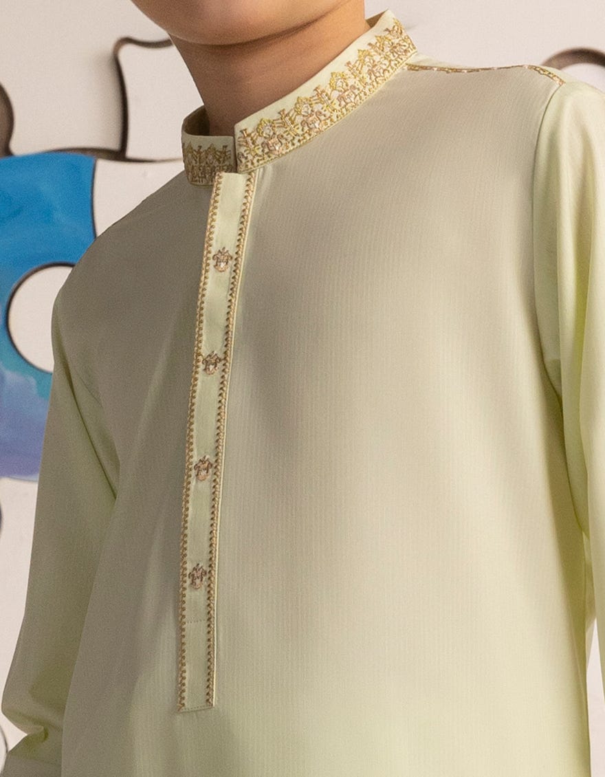 LIME GREEN BLENDED BOYS KAMEEZ SHALWAR | JCKS-A-39166
