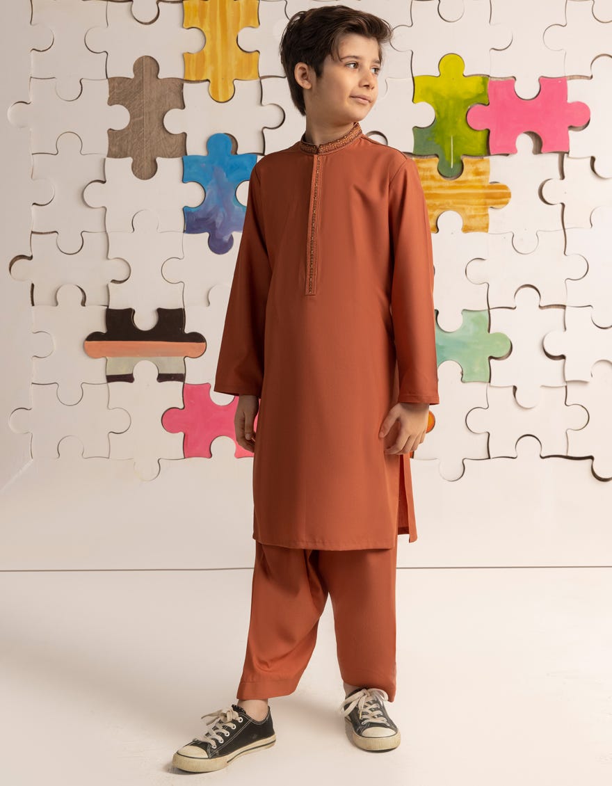 ORANGE BLENDED BOYS KAMEEZ SHALWAR | JCKS-A-39167