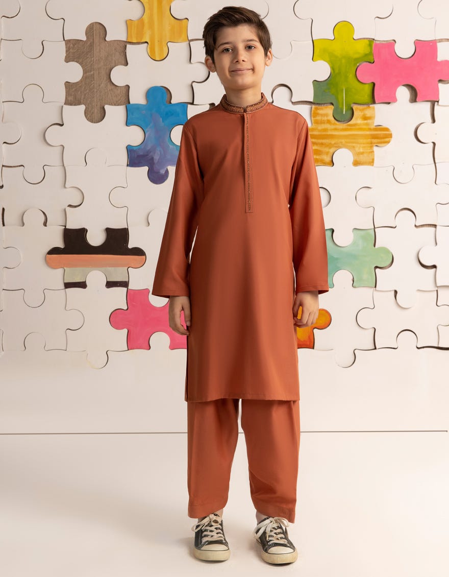 ORANGE BLENDED BOYS KAMEEZ SHALWAR | JCKS-A-39167