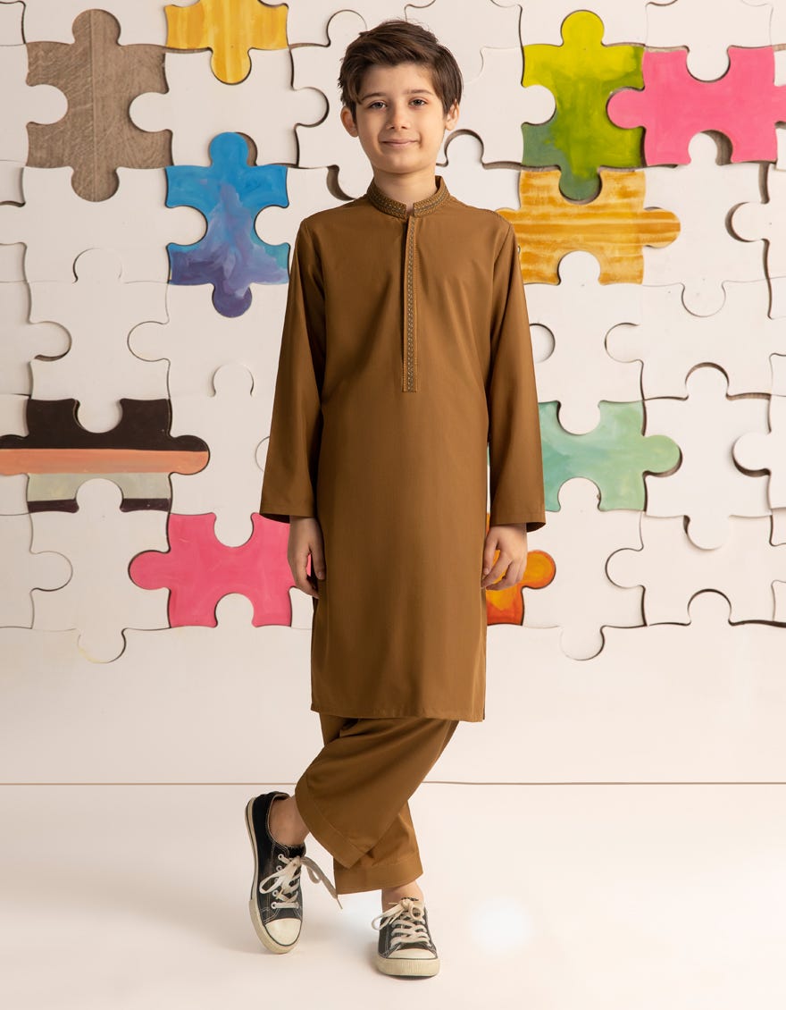CAM BROWN BLENDED BOYS KAMEEZ SHALWAR | JCKS-A-39168