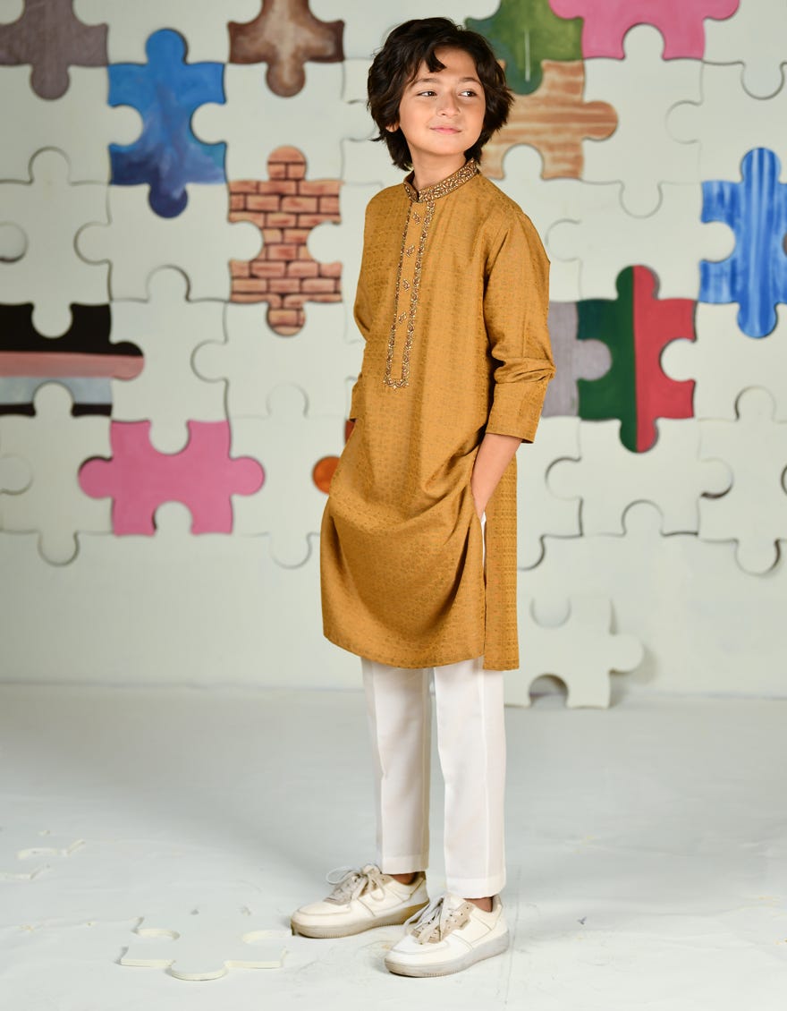 MUSTARD BLENDED BOYS KURTA | JCK-A-39169