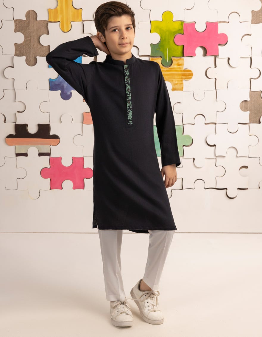 BLACK COTTON KURTA | JCK-A-39177