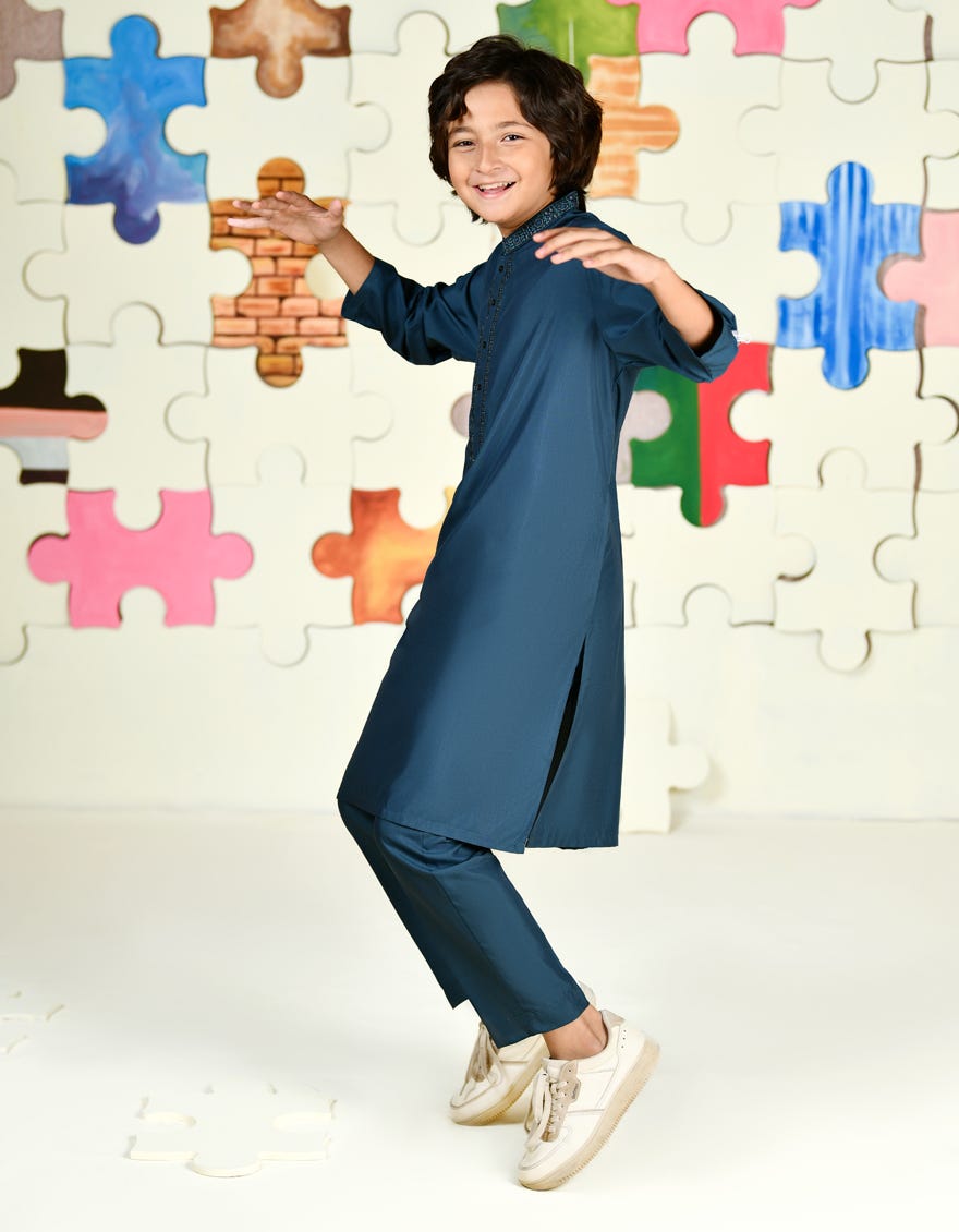 TEAL GREEN BLENDED KURTA PAJAMA | JCKP-A-39182