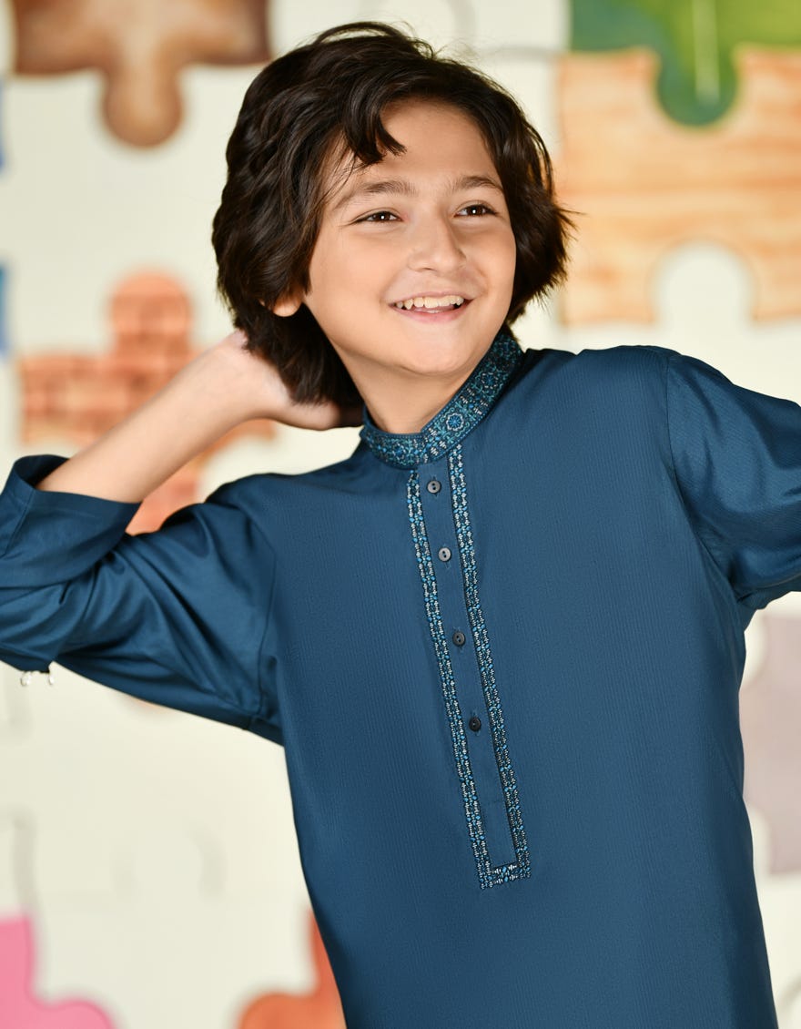 TEAL GREEN BLENDED KURTA PAJAMA | JCKP-A-39182