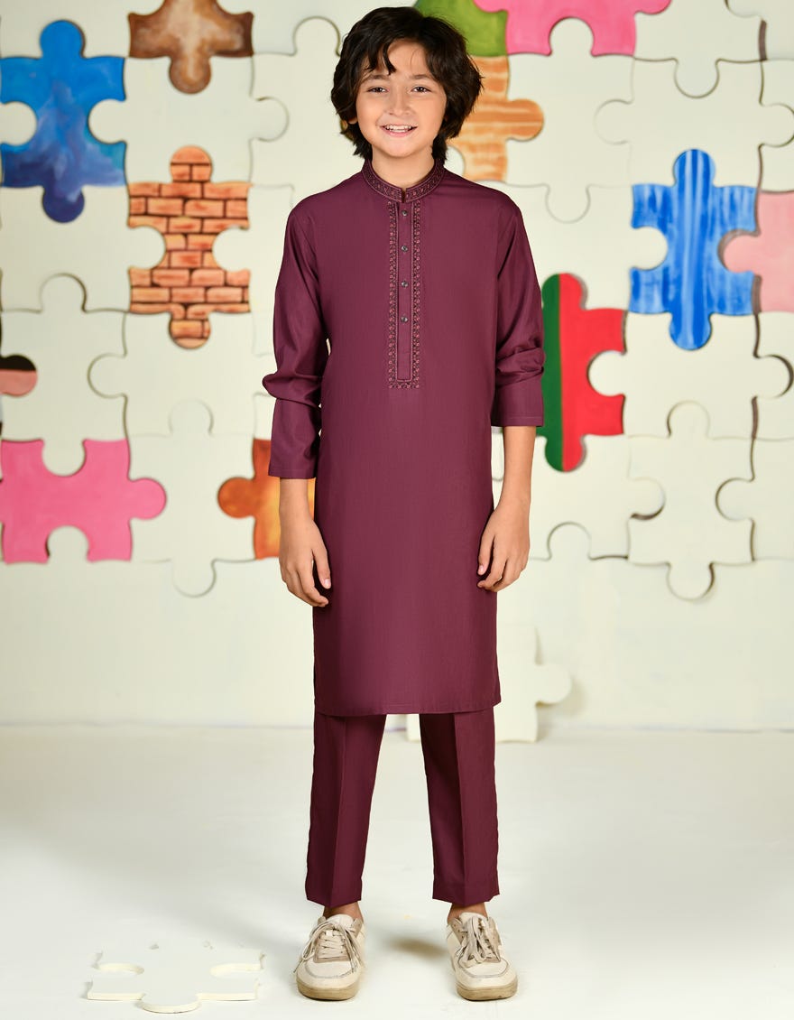 PURPLE BLENDED KURTA PAJAMA | JCKP-A-39183