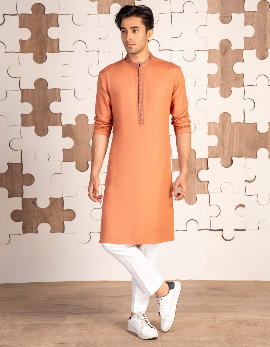 PEACH BLENDED KURTA | JTK-A-39188