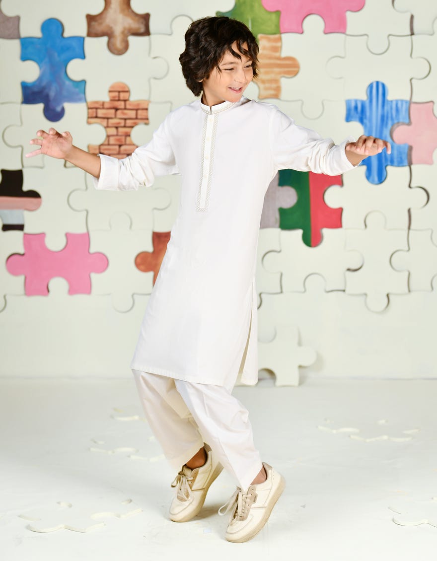 OFF WHITE COTTON KAMEEZ SHALWAR | JCKS-A-39191