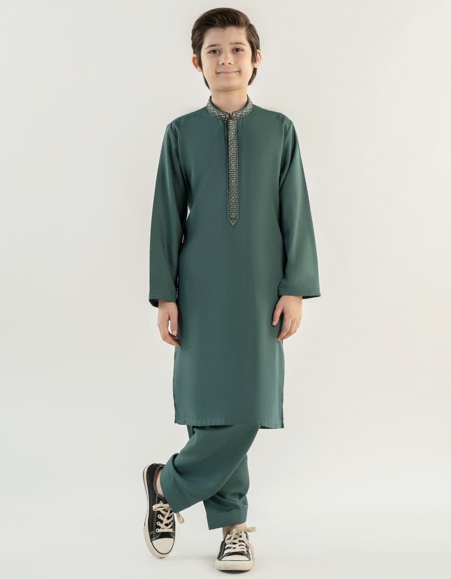 GREEN BLENDED KAMEEZ SHALWAR | JCKS-A-39192
