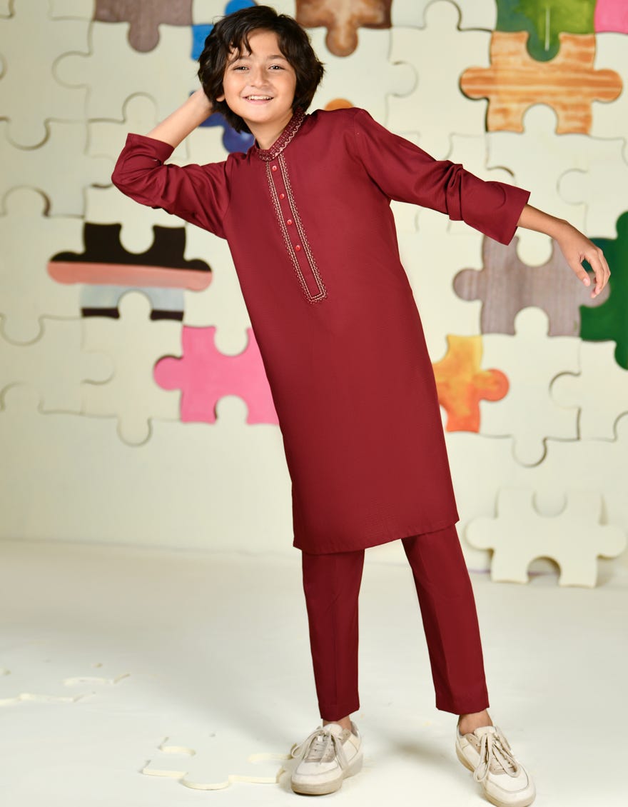MAROON BLENDED KURTA PAJAMA | JCKP-A-39200