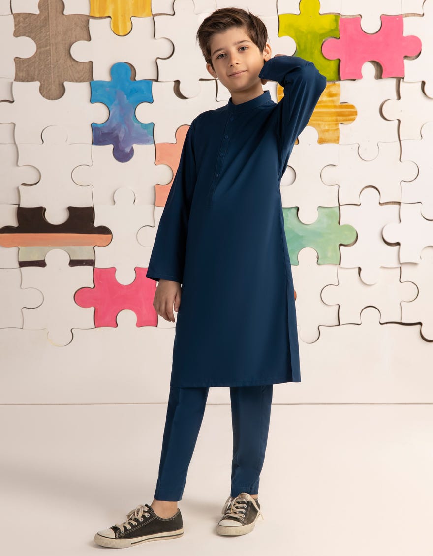 TEAL BLUE BLENDED KURTA PAJAMA | JCKP-A-39204