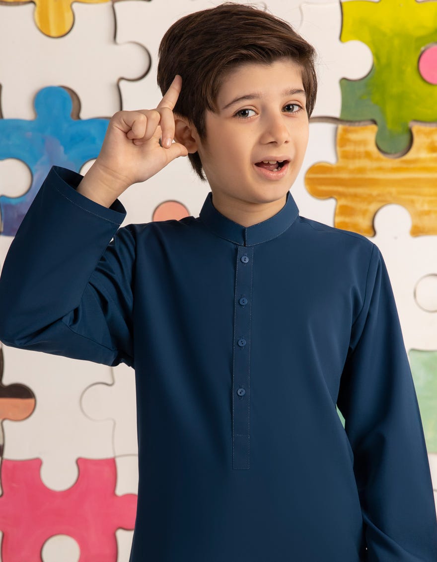 TEAL BLUE BLENDED KURTA PAJAMA | JCKP-A-39204