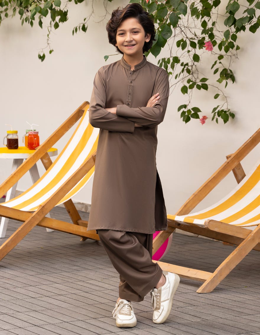 LIGHT BROWN BLENDED KAMEEZ SHALWAR | JCKS-A-39223