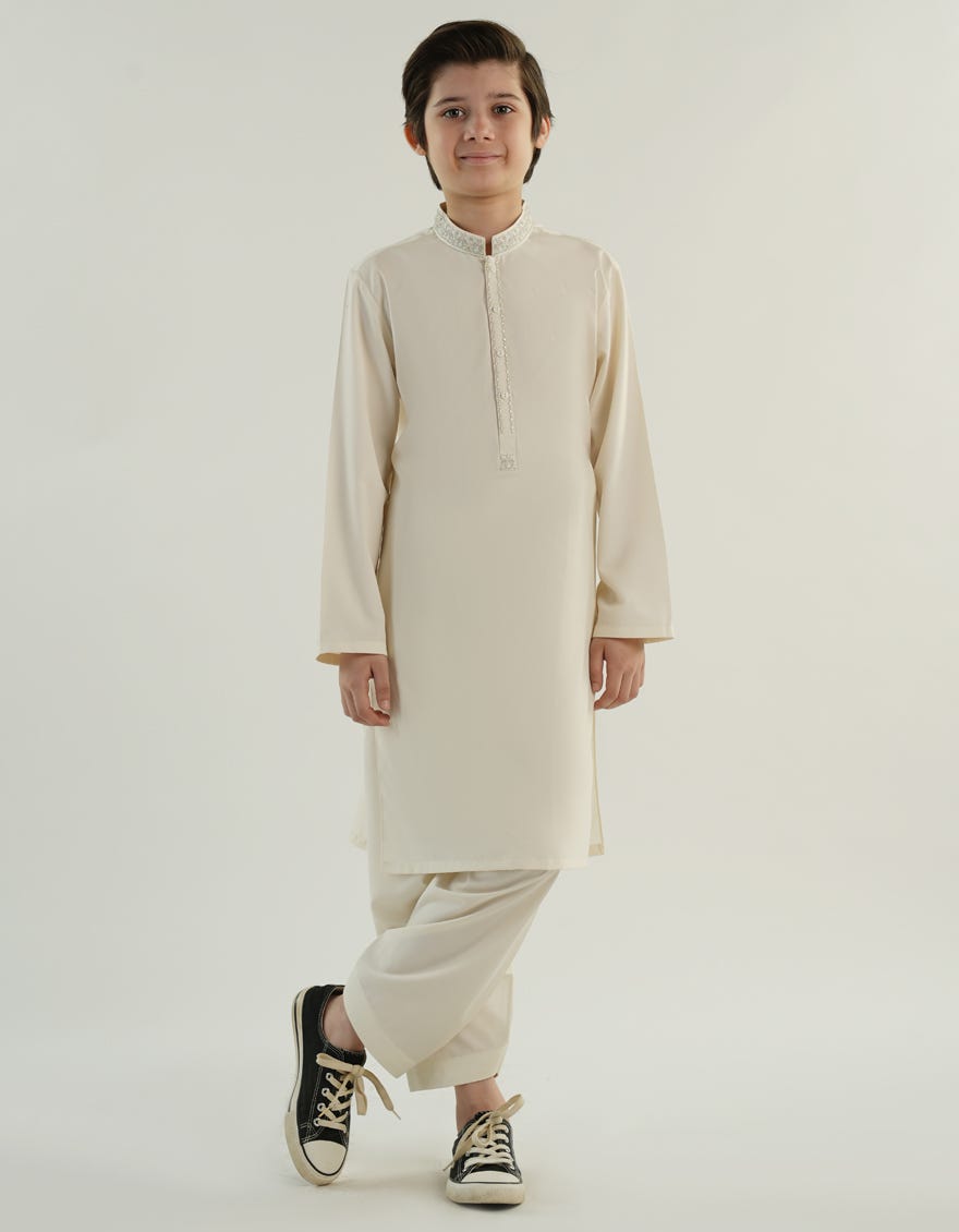 OFF WHITE BLENDED KAMEEZ SHALWAR | JCKS-A-39225