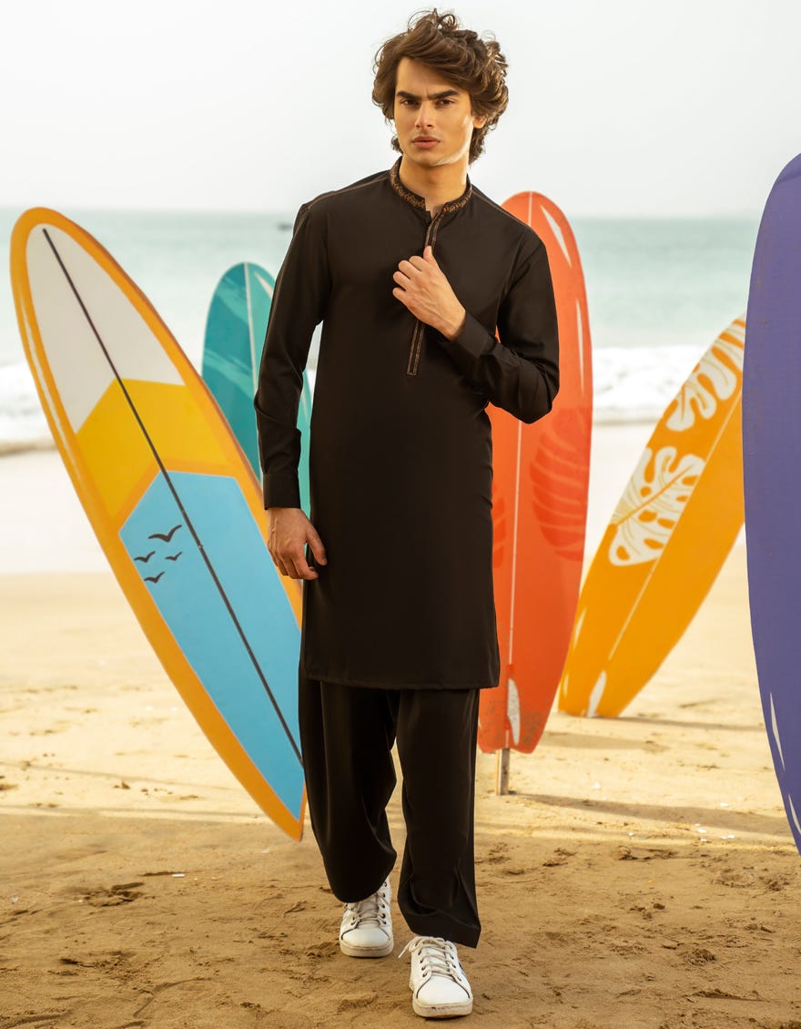 BLACK BLENDED KAMEEZ SHALWAR | JTKS-A-39245
