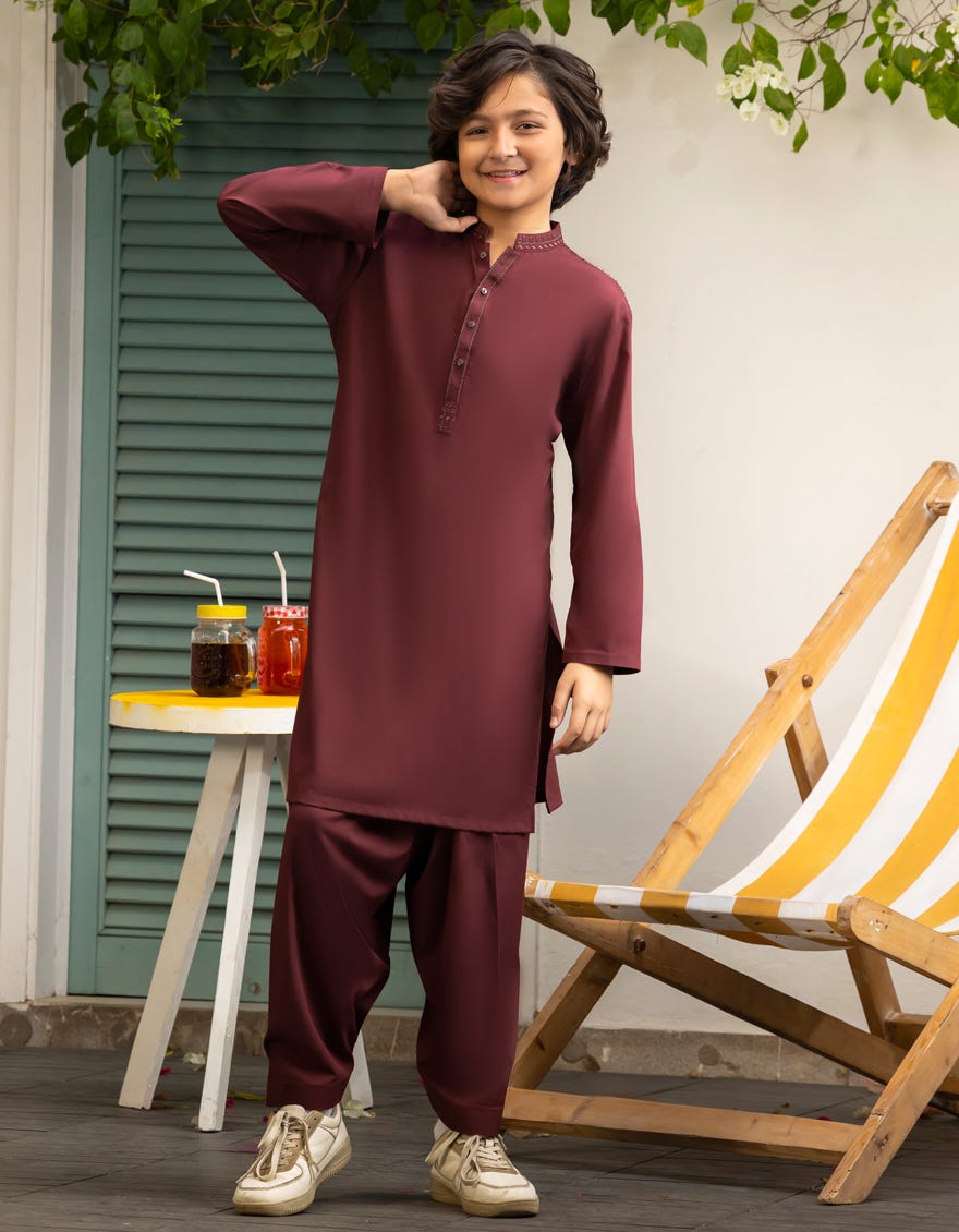 MAROON BLENDED KAMEEZ SHALWAR | JCKS-A-39246