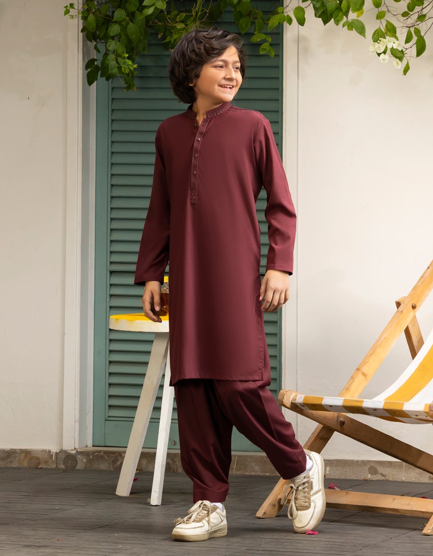 MAROON BLENDED KAMEEZ SHALWAR | JCKS-A-39246