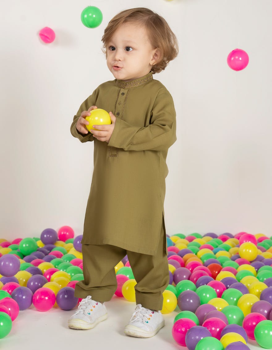 MEHNDI GREEN BLENDED KAMEEZ SHALWAR | JJIKS-S-39247