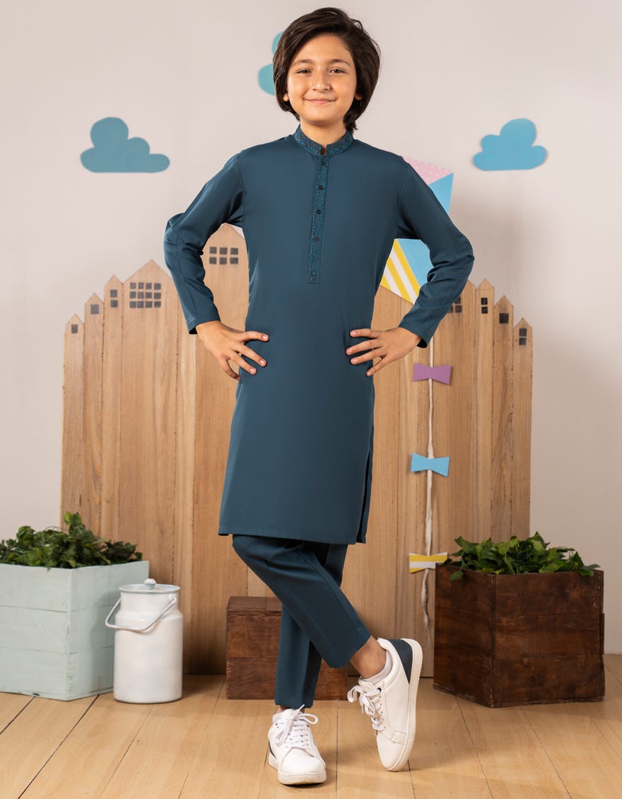 TEAL BLENDED KURTA TROUSER | JCKP-A-39248