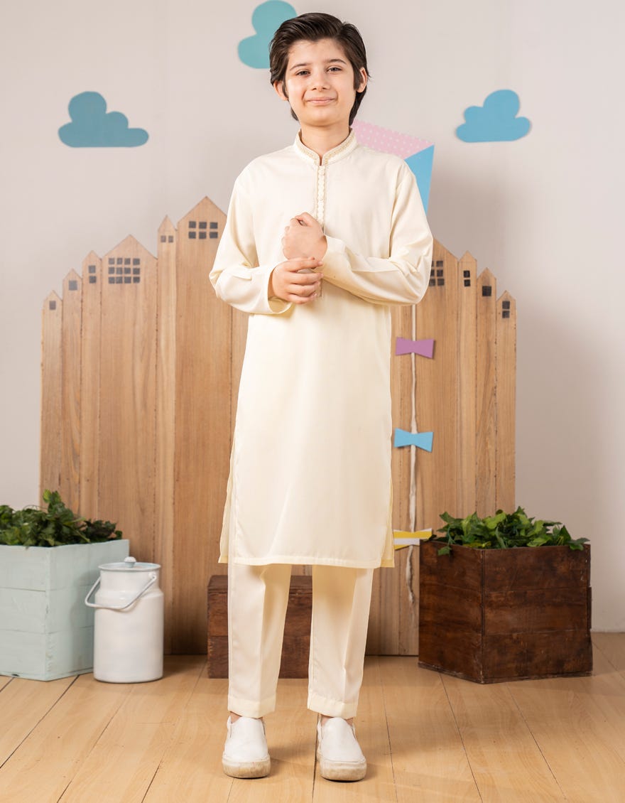 CREAM BLENDED KURTA TROUSER