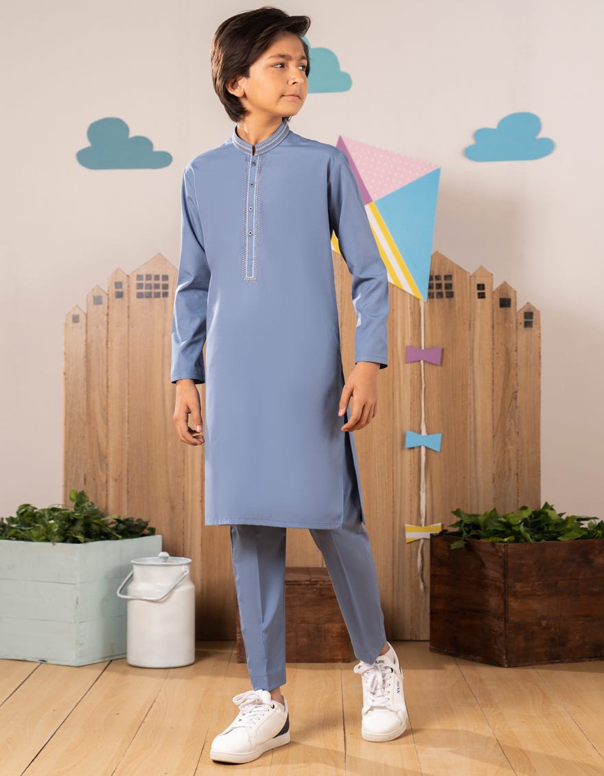 LIGHT BLUE BLENDED KURTA TROUSER | JCKP-A-39258