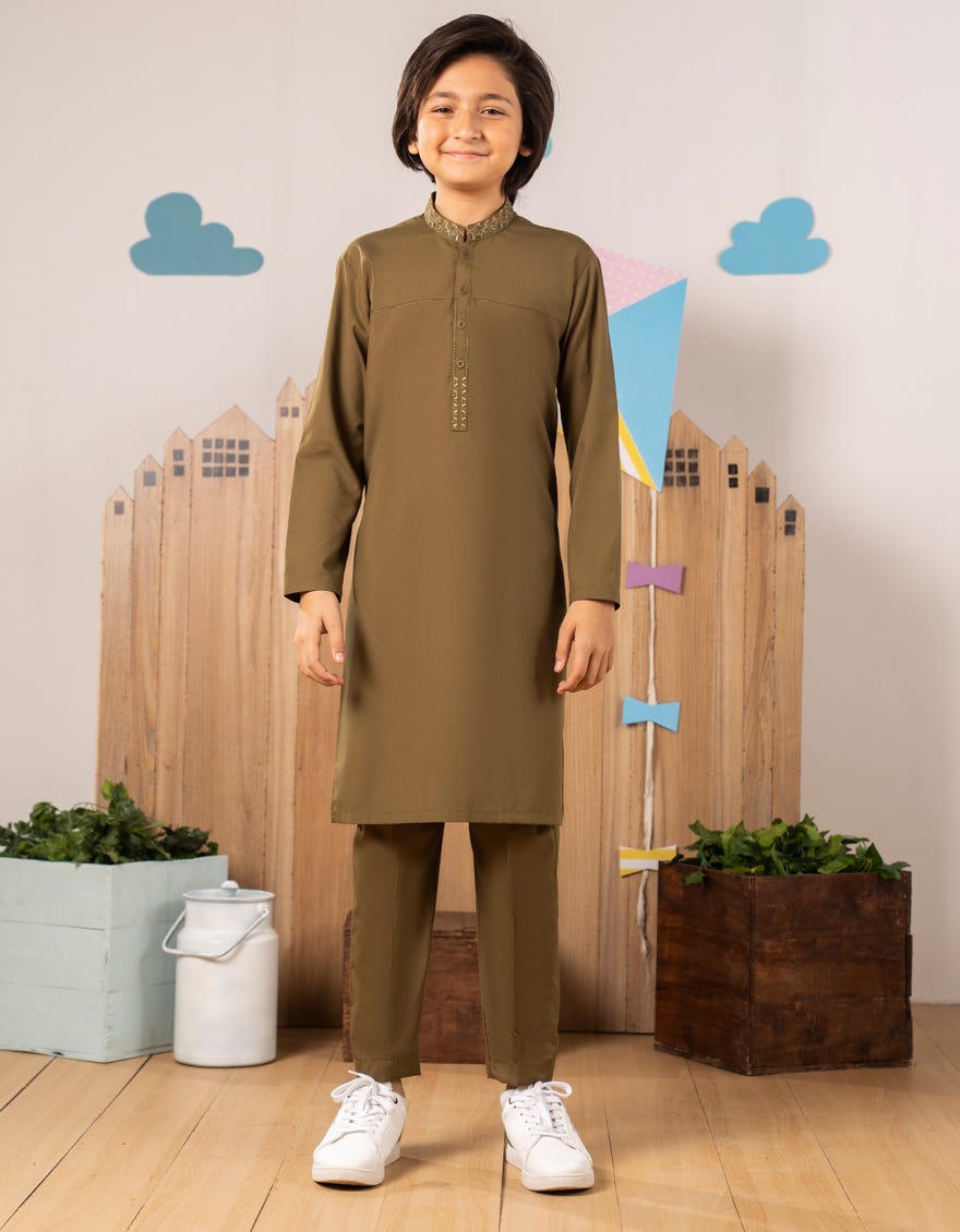 OLIVE GREEN BLENDED KURTA TROUSER