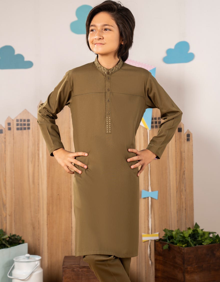 OLIVE GREEN BLENDED KURTA TROUSER