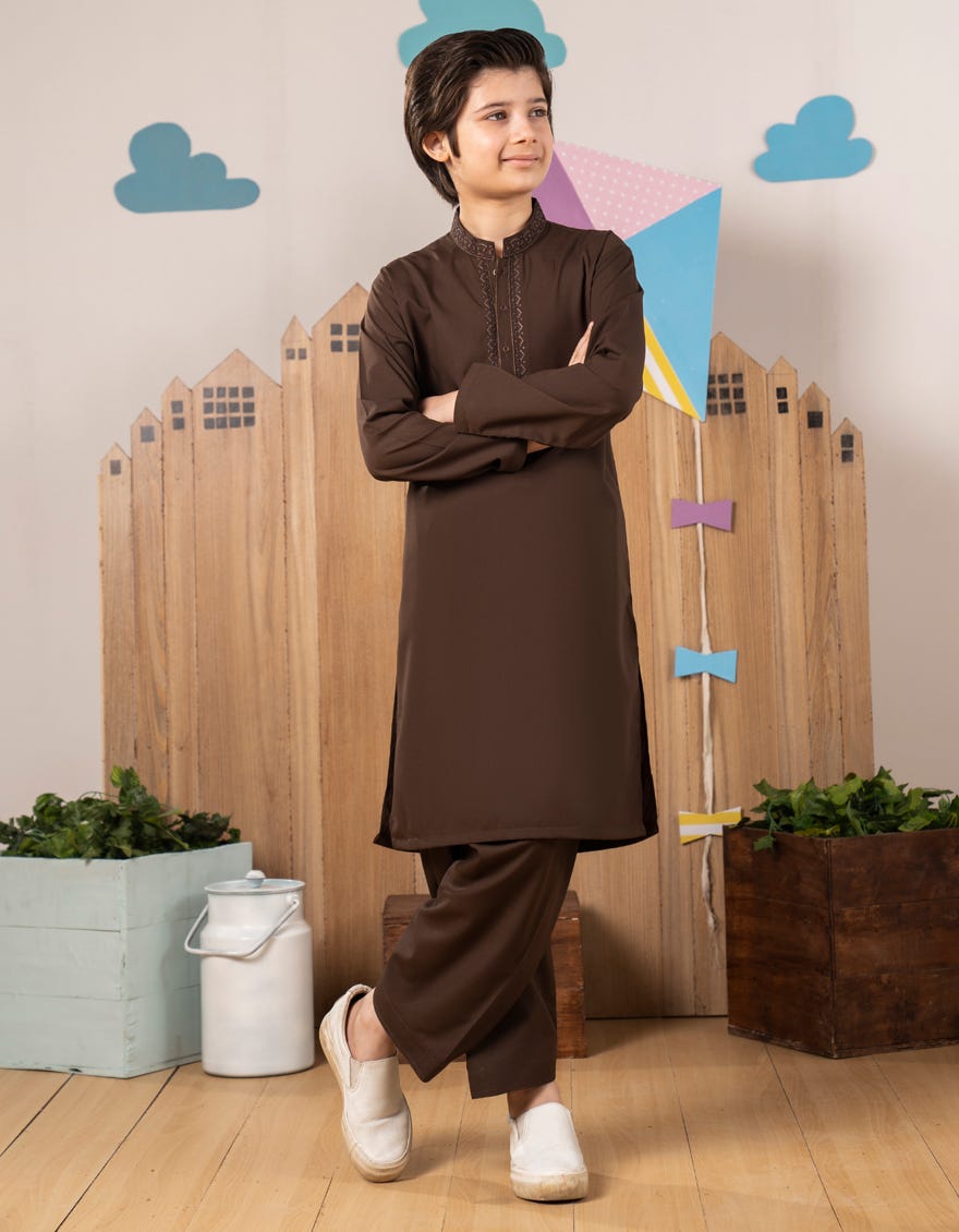 BROWN BLENDED KAMEEZ SHALWAR