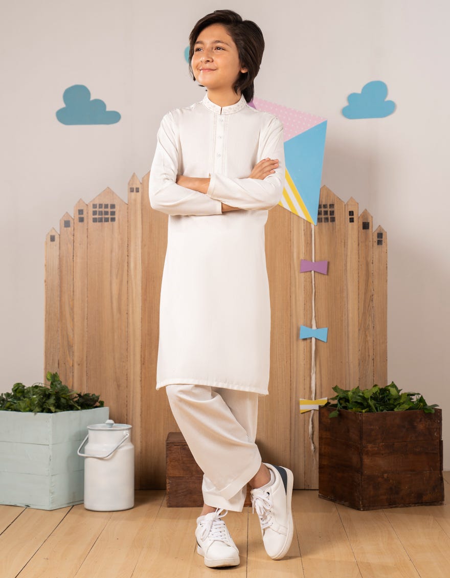 OFF WHITE BLENDED KAMEEZ SHALWAR
