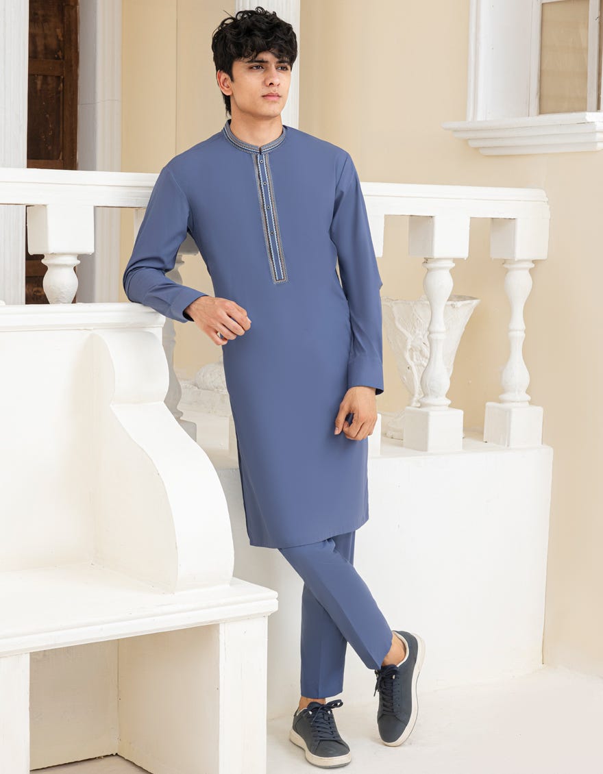 PIGEON BLUE BLENDED KURTA TROUSER