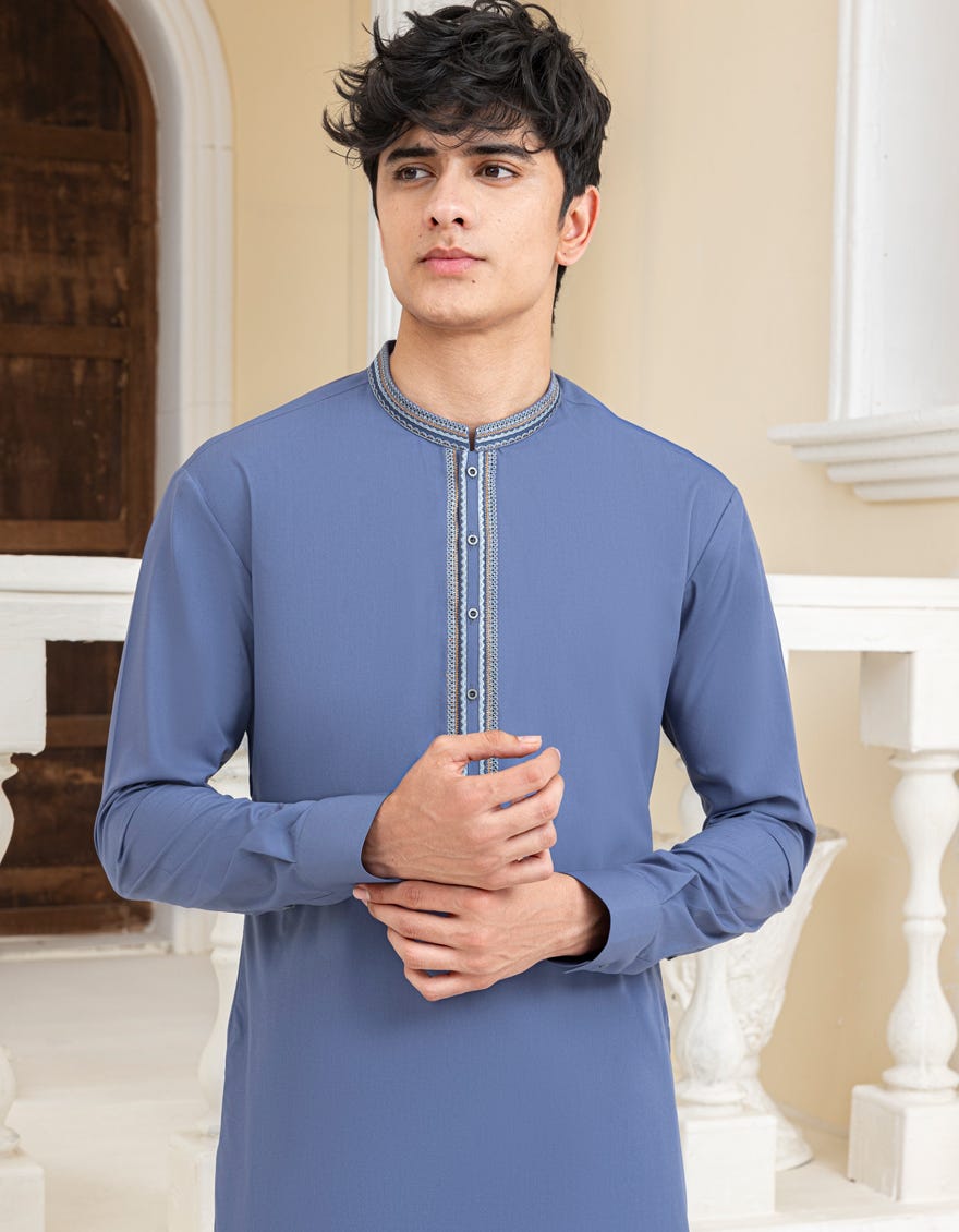 PIGEON BLUE BLENDED KURTA TROUSER