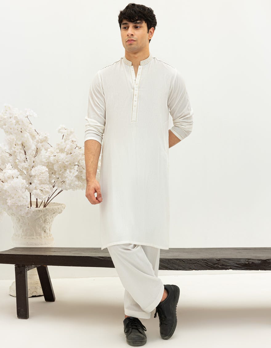 OFF WHITE BLENDED KAMEEZ SHALWAR