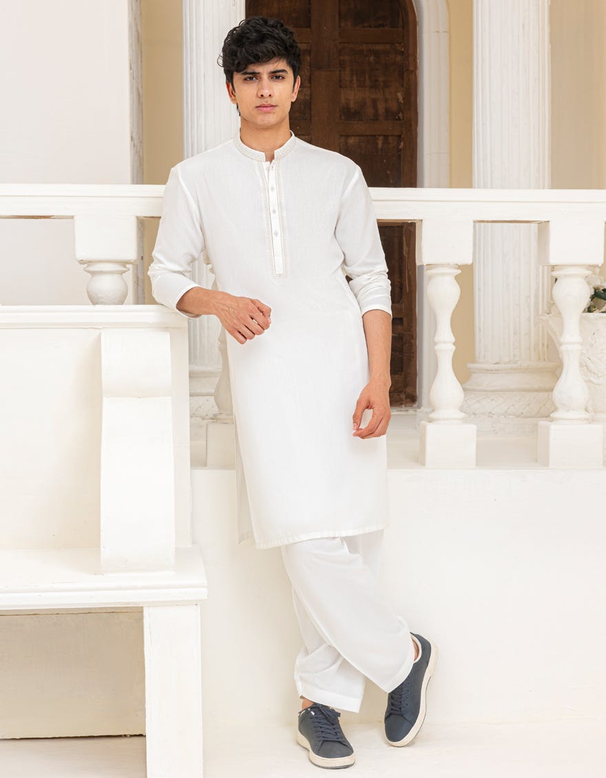 OFF WHITE BLENDED KAMEEZ SHALWAR