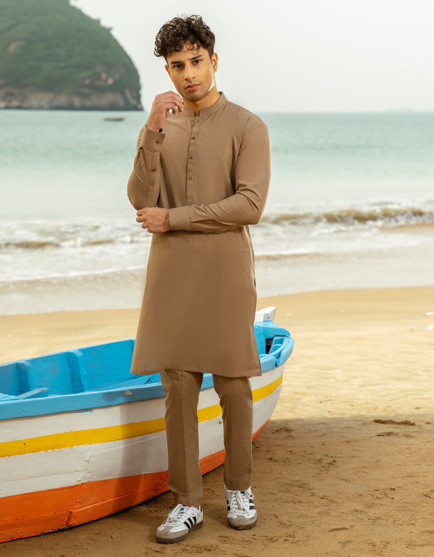 LIGHT BROWN COTTON KURTA TROUSER | JTKP-A-39286