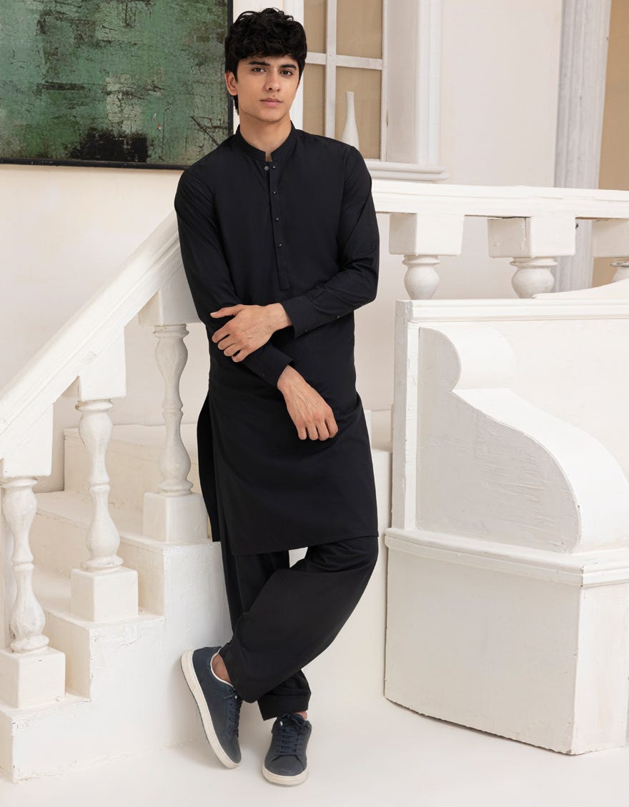 BLACK BLENDED KAMEEZ SHALWAR | JTKS-A-39297