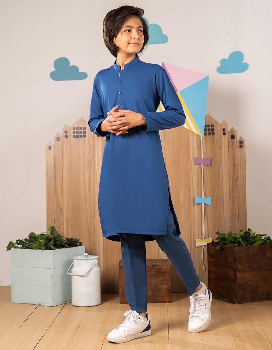 BLUE BLENDED KURTA TROUSER