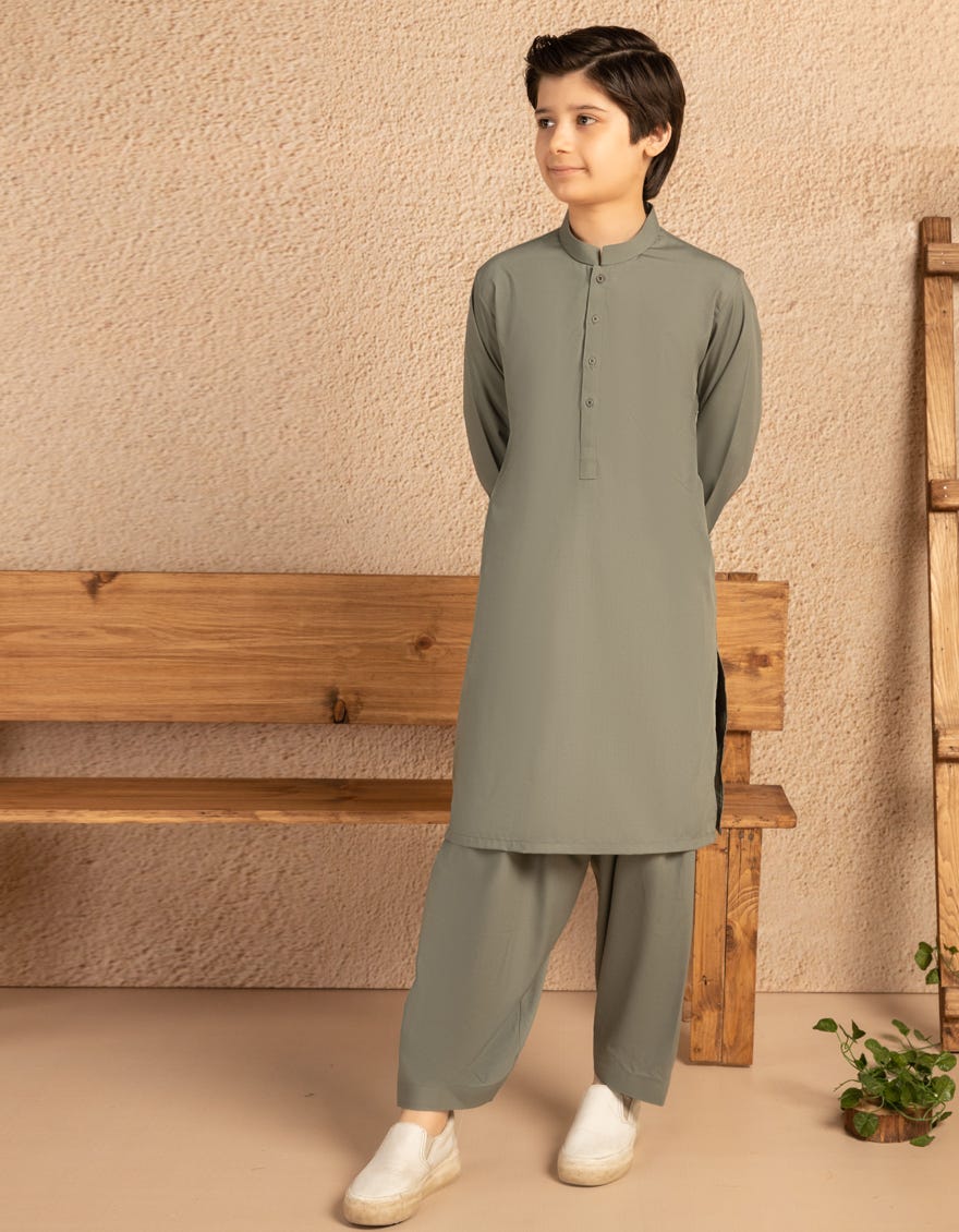 ARMY GREEN BLENDED CASUAL KAMEEZ SHALWAR|JCKSA39323