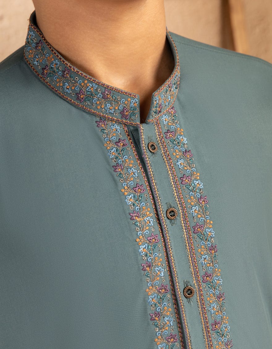 GREEN BLENDED FORMAL KURTA TROUSER