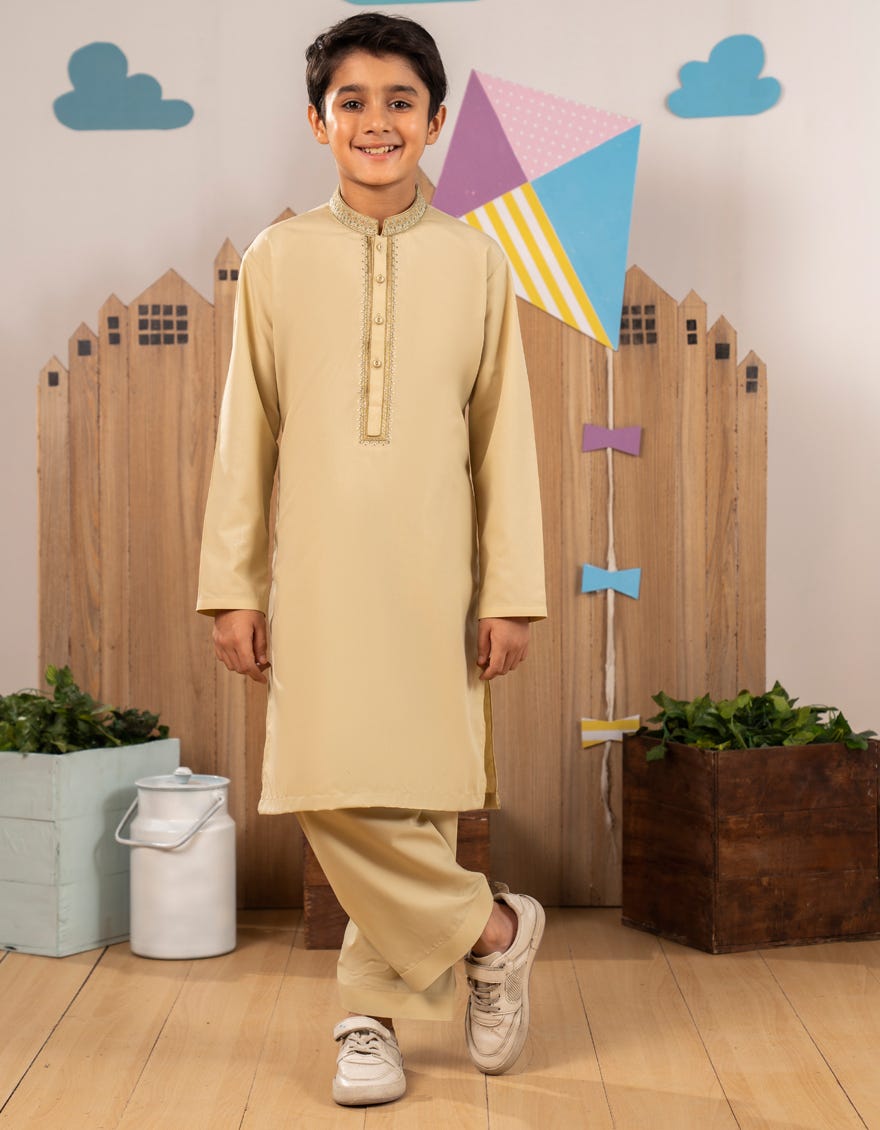LIGHT BEIGE BLENDED KAMEEZ SHALWAR