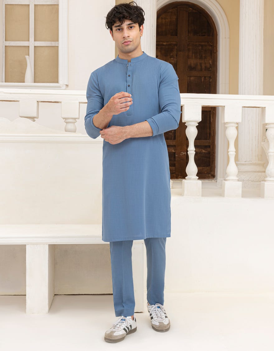 DULL BLUE BLENDED KURTA TROUSER