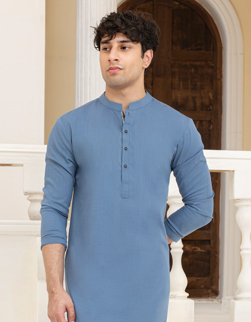 DULL BLUE BLENDED KURTA TROUSER